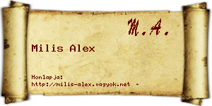 Milis Alex névjegykártya